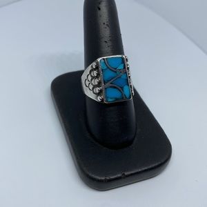 Unisex✨Vintage Turquoise and Sterling Silver Ring sz 10